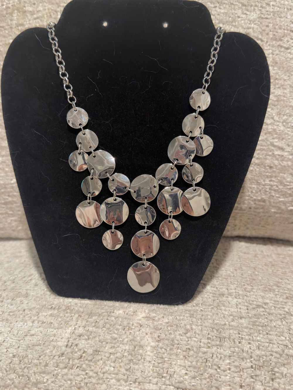 Chico's Silver Disc Cascade Necklace